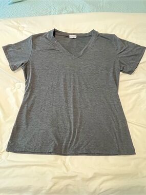 Loanna V-Neck Short Sleeve Tee in Charcoal Gray Size 2X